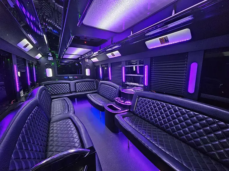 Professional party bus chauffeur and premium interior