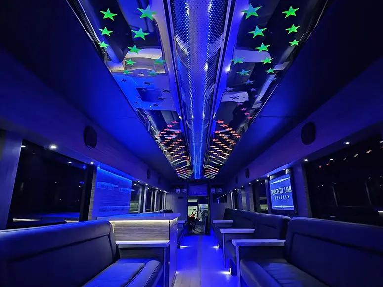 Party bus interior with premium LED lighting